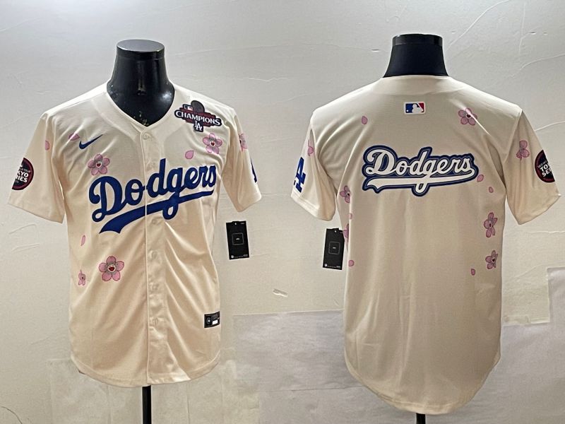 Men Los Angeles Dodgers Blank Cream Sakura Edition 2025 Nike MLB Jersey style 14